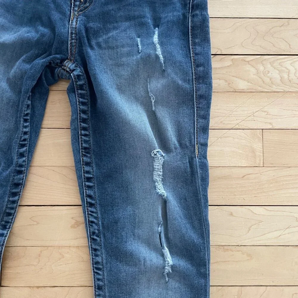 Y2K True Religion Low Rise Skinny Jeans Blue Distressed Size 28 Indie Sleaze